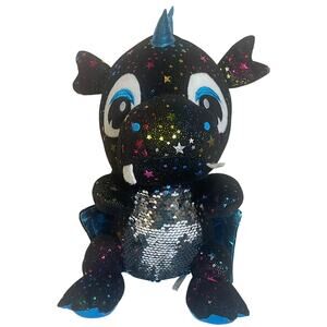 Caravan Styx Softoys Metallic Sequins Black Blue Galaxy Dragon 14" Tall Plush